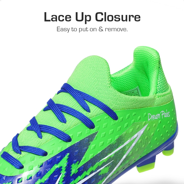 Boys' & Girls' Firm Groud Youth Soccer Cleats  - ROYAL BLUE NEON GREEN - 3